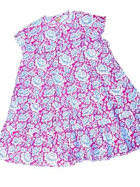 NWOT Roller Rabbit Pink, White & Blue Floral  Tiered Dress Size L